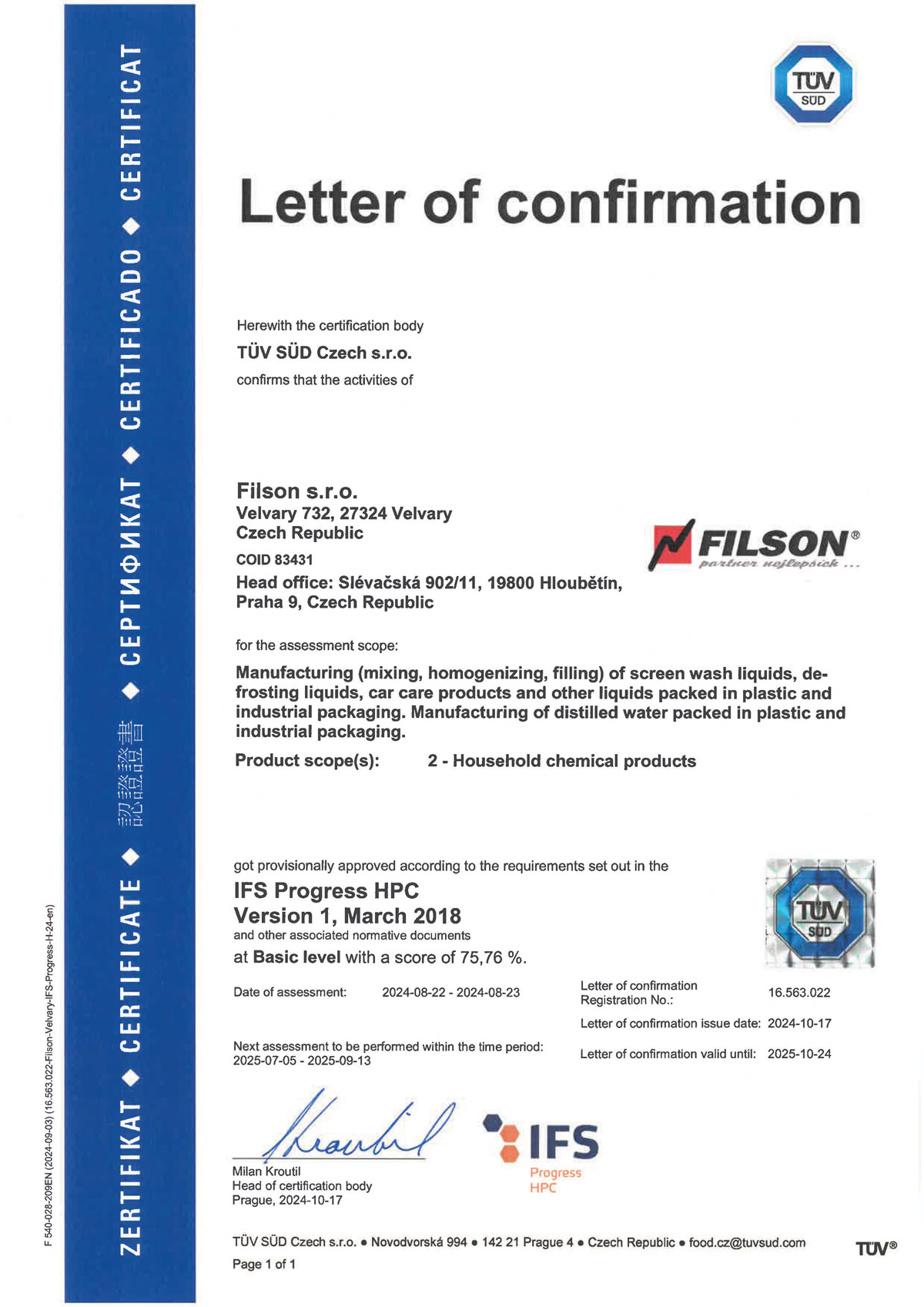 Letter of confirmation