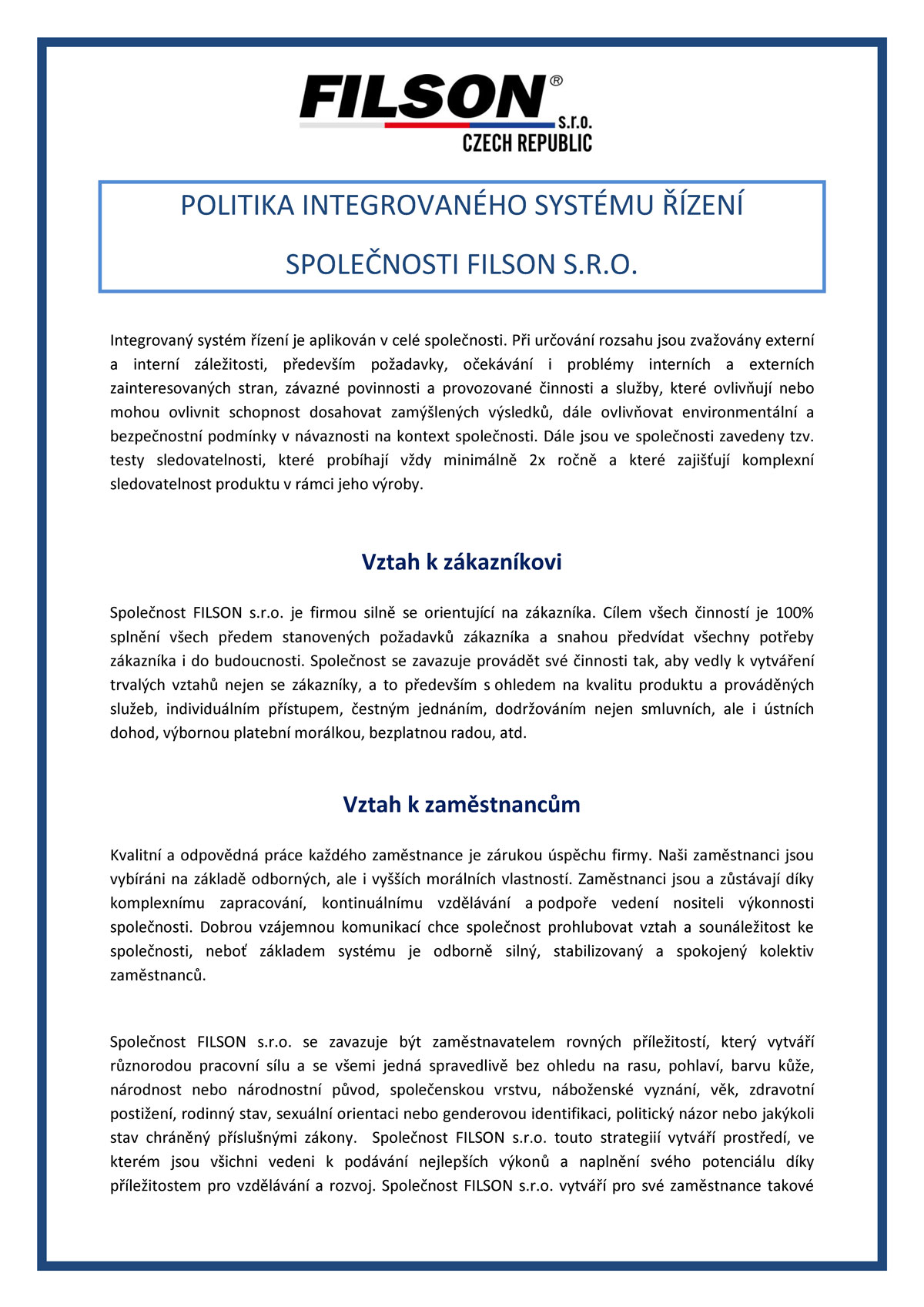 Politika Integrovaného systému řízení 2026